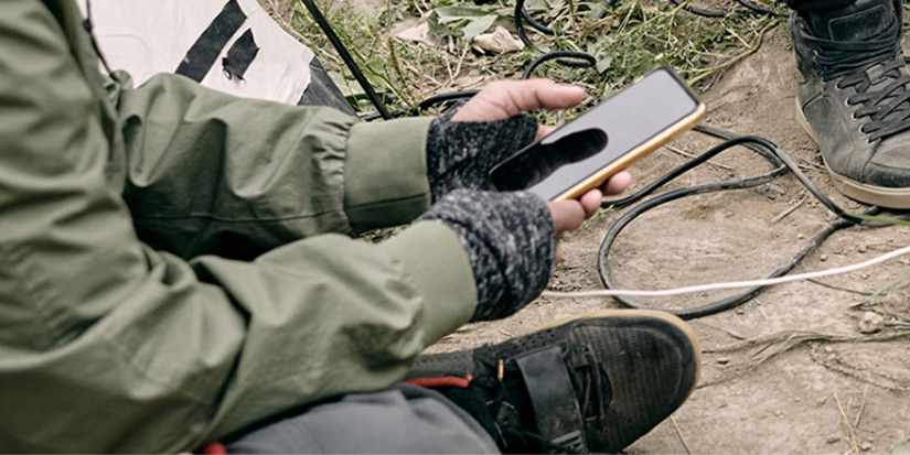person looking at cell phone